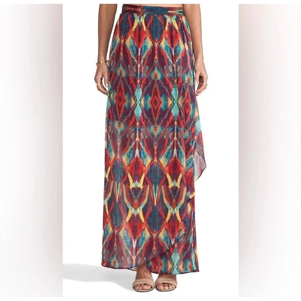 Alice + Olivia Multi Color Geometric Ikat Print Maxi Skirt